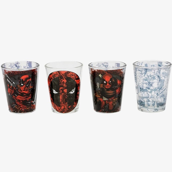 NWT 4 piece Avengers Deadpool shot glasses - Picture 1 of 4